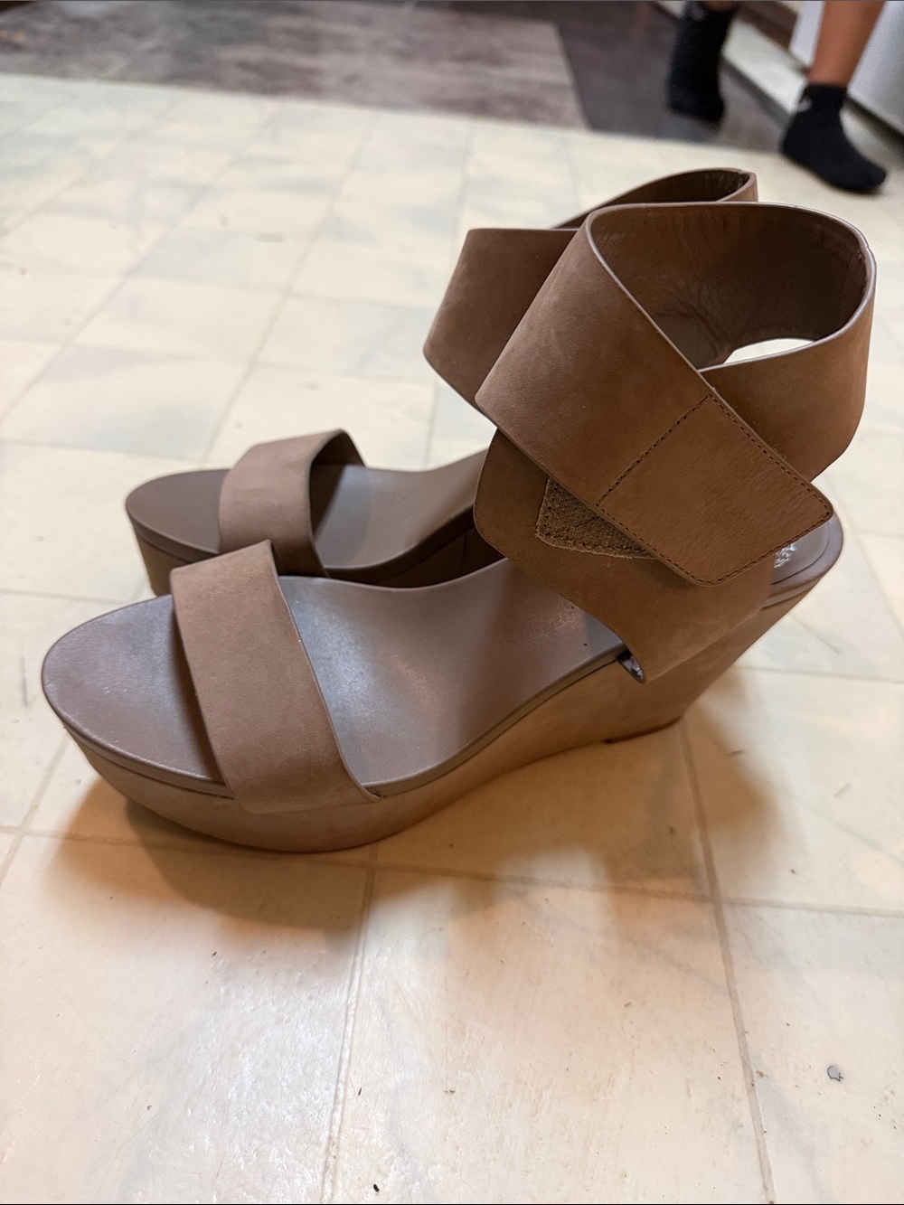 Vince Camuto Taupe Suede Two-Strap Ankle Cuff Sandals - Picture 3 of 3